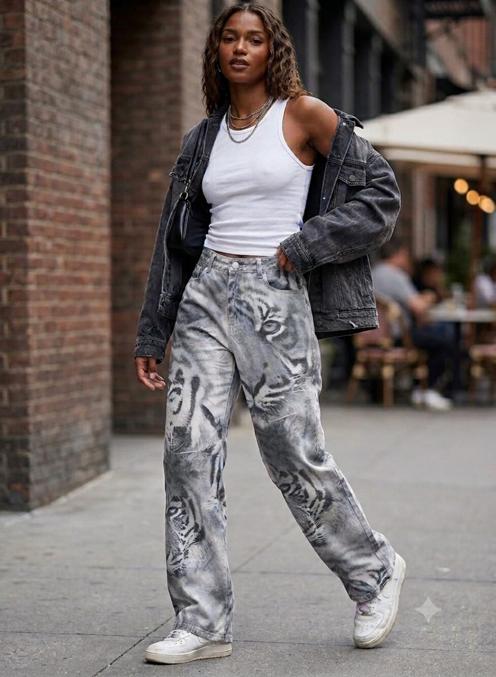 Jaded London Slouchy Fit Grayscale Tiger Print Jeans EUC Y2K Cool Girl Size 28